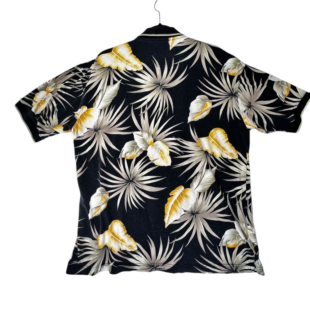 Bamboo Cay Mens Hawaiian Polo Shirt LG Black Tropical Floral Cotton Resortwear - Picture 3 of 10